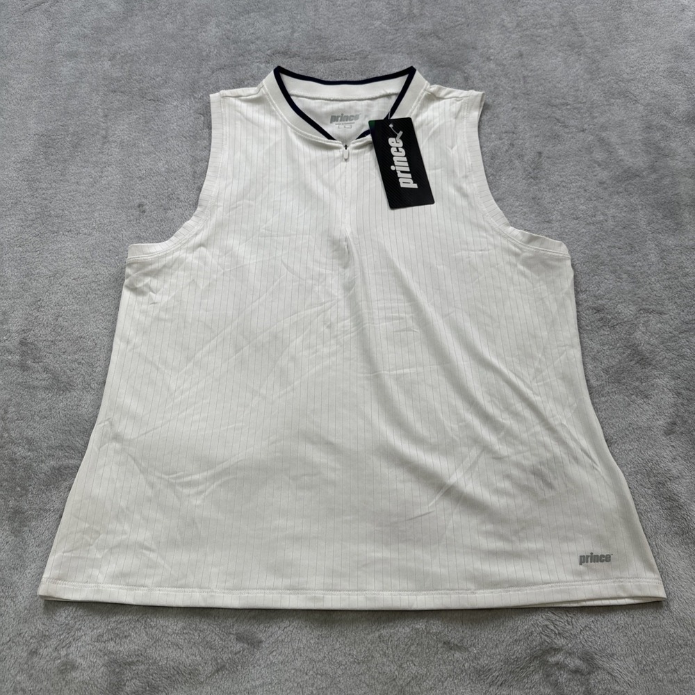 Prince Rib Polo Tank Top Shirt Womens Large 1/4 Zip White Tennis Pickleball Golf